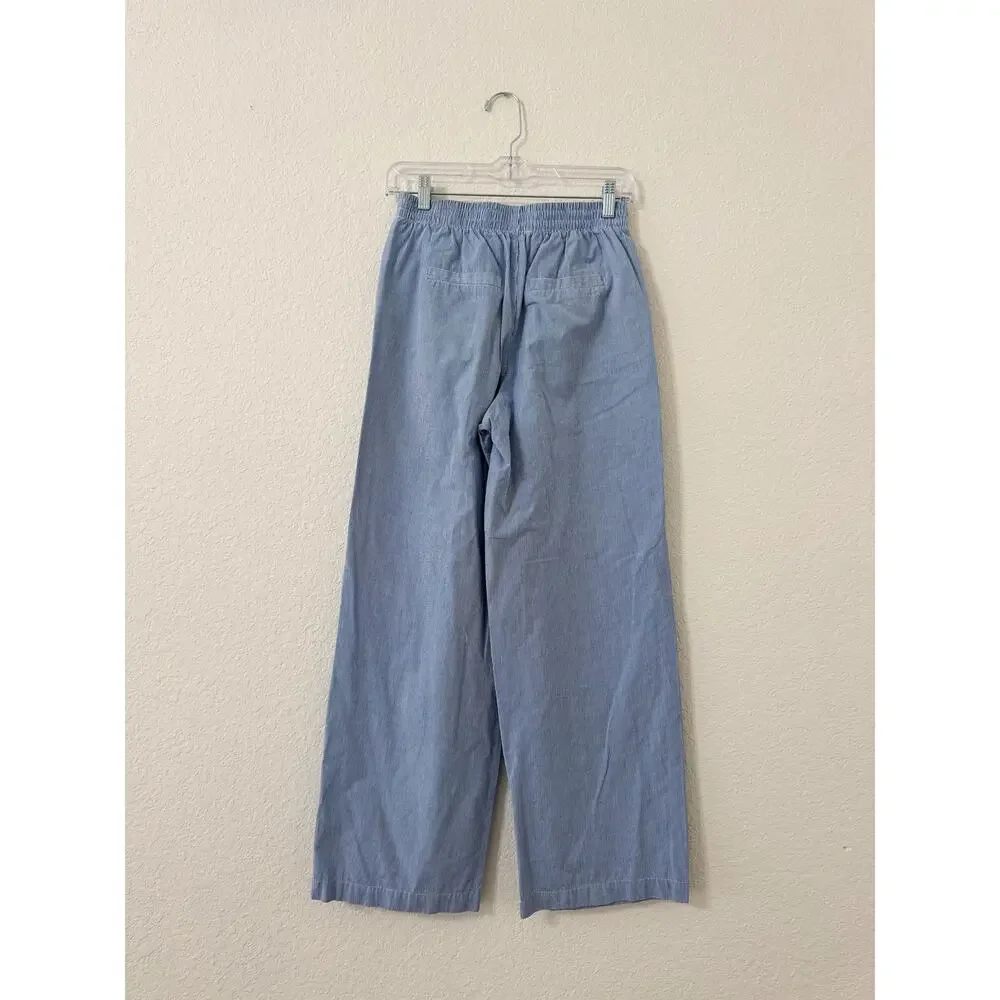 Cotton Blue White Stripe Wide Leg Pull On Pants Women's US 2 - Picture 3 of 5